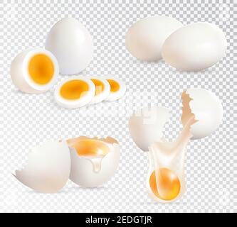 Ensemble réaliste d'œufs durs et non cuits isolés illustration vectorielle d'arrière-plan transparente Illustration de Vecteur