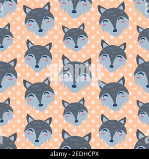 illustration vectorielle sans couture à motif tête de loup mignonne Illustration de Vecteur