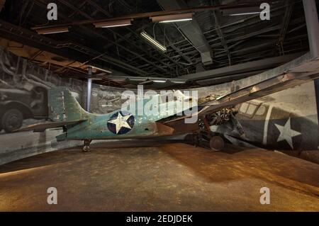 Grumman F4F Wildcat, un avion de chasse américain basé sur des transporteurs, diorama exposé à la George H W Bush Gallery au Musée national de la guerre du Pacifique à Fredericksburg, Texas, États-Unis Banque D'Images