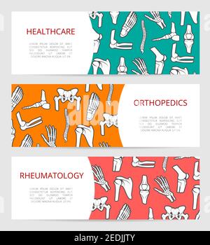 Ensemble de bannières médicales pour la chirurgie orthopédique, la clinique de rhumatologie et la conception de centre de santé de réadaptation avec squelette humain de jambe, main, pied, s Illustration de Vecteur