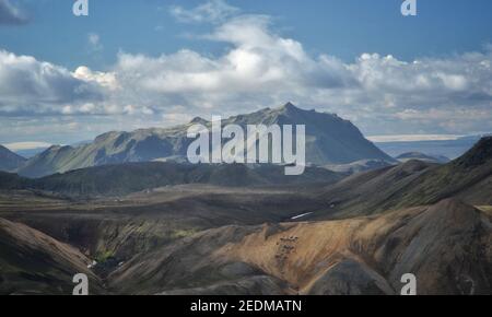 Vue sur les collines dans le parc national de Landmannalaugar en Islande Banque D'Images