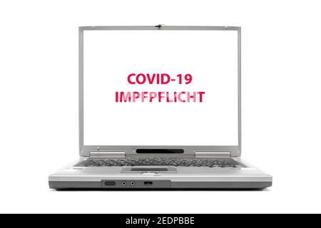 lettrage pour ordinateur portable Covid-19, Impfpflicht, vaccination obligatoire, Allemagne Banque D'Images