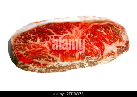 steak de stripine de bœuf wagyu isolé sur blanc Banque D'Images