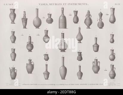 Vases, meubles et instruments. 1.4.6.8-10.12.16.17. Qoulleh; 2.3.5.7.11.13-15.23-26. Doraq; 21.22.27. Ebryq; 18-20. Autres plis à l'eau Banque D'Images