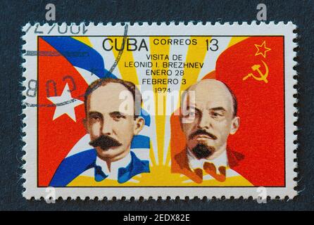 Vieux timbres postaux cubains millésimés Banque D'Images