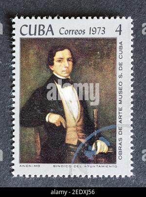 Vieux timbres postaux cubains millésimés Banque D'Images