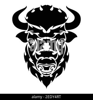 Portrait abstrait dessiné à la main d'un bison. Illustration vectorielle stylisée pour tatouage, logo, décoration murale, motif imprimé T-shirt ou extérieur. Cette mise en plan est mauvaise Illustration de Vecteur