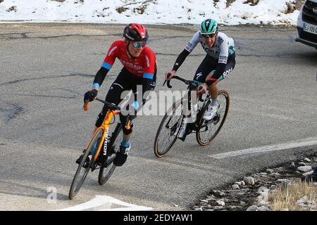 Jack Haig de Bahreïn - victorieux et Patrick Konrad de BORA - hansgrohe pendant le Tour de la Provence, Stage 3, Istres au &#x80;Â&#x93; Chalet Reynard ( Mont Ventoux ) le 13 février 2021 à Bédoin, France - photo Laurent Lairys / DPPI / LiveMedia Banque D'Images