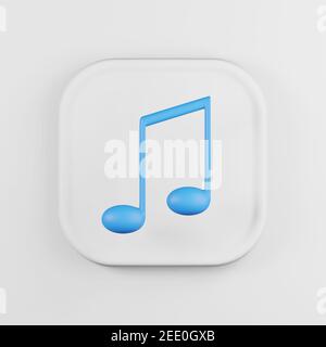 Icône de note musicale bleue. touche carré blanche de rendu 3d, élément interface ui ux Banque D'Images