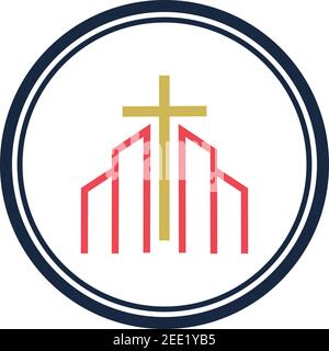 conception de logo d'art de ligne chrétienne d'église, symboles chrétiens. Illustration de Vecteur