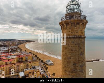 Vue rapprochée du phare de chipiona Banque D'Images