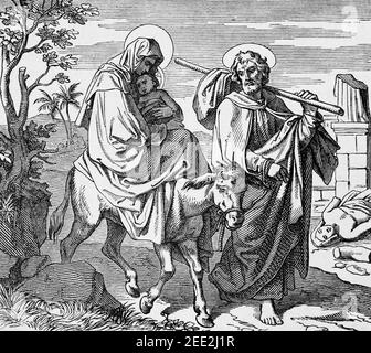 Vol en Égypte et retour à Nazareth, scène du Nouveau Testament, Histoire biblique de l’ancien Testament, Banque D'Images