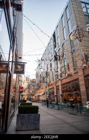 Palmer Alley dans le centre-ville de Washington DC est décoré avec des lumières et des ornements festifs pour la saison des fêtes d'hiver. Banque D'Images