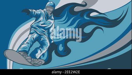 Snowboarder crow on fire art illustration vectorielle Illustration de Vecteur