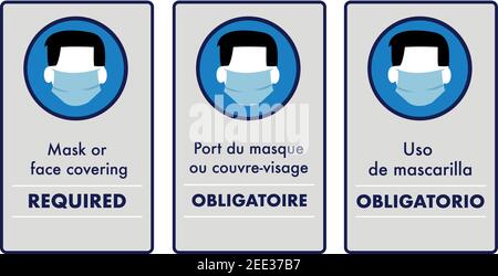 masque ou revêtement du visage requis signe d'avertissement covid-19 icône de protection Illustration de Vecteur