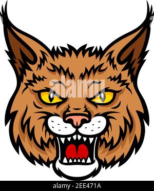 La mascotte vecteur de lynx de Bobcat est une icône de chat sauvage ou de panthère animal museau ou museau avec mâchoires. Symbole ou blason isolé pour l'équipe de sport, l'aventure nature sco Illustration de Vecteur