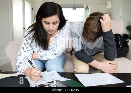 Les adolescents qui font leurs devoirs. Banque D'Images