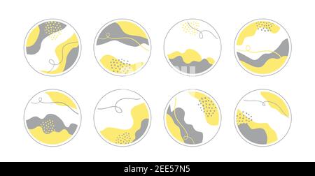 Vectorisation met en surbrillance les icônes de couverture de l'histoire pour instagram. Résumé arrière-plans de cercle minimal en jaune et gris Illustration de Vecteur