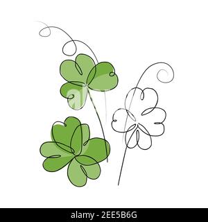 Dessin continu de bouquet de feuilles de shamrock. Illustration vectorielle du symbole irlandais du jour de St Patrick. Le minimalisme dans la conception. Bon pour l'affiche Illustration de Vecteur