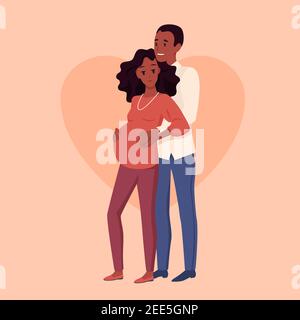 Bonne famille jeune, grossesse maternité, homme femme couple debout ensemble, embrassant Illustration de Vecteur