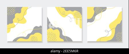 Arrière-plans abstraits dessinés à la main pour instagram, publications sur les médias sociaux. Modèles carrés vectoriels minimaux de couleur jaune et grise Illustration de Vecteur