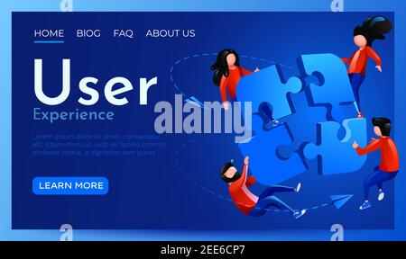 Les gens volent autour du puzzle. Coopération, travail d'équipe et concept de partenariat. Modèle de site Web de la page d'arrivée. Illustration vectorielle Illustration de Vecteur