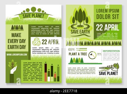 Save Earth and Planet nature concept conception pour la déforestation et la conservation de l'environnement vert. Données statistiques vectorielles sur les arbres et la plantation forestière Illustration de Vecteur