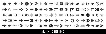 Grand jeu de flèches de la bande. 100 icônes de flèche noire isolées sur blanc. Vecteur de curseur Illustration de Vecteur