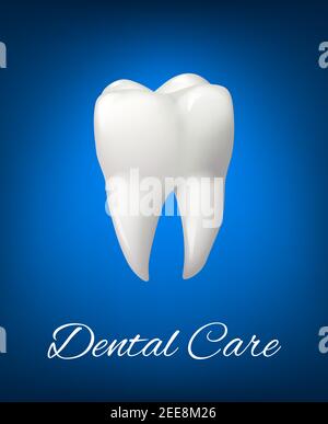 DOTH 3D réaliste vecteur icône isolée pour cabinet dentaire, soins dentaires ou clinique de dentiste. Symbole de dent blanche saine et propre pour le passé dentaire Illustration de Vecteur