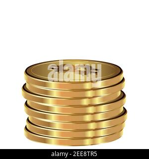 Une pile de pièces de monnaie en bitcoin d'or. Illustration vectorielle sur fond blanc. Illustration de Vecteur
