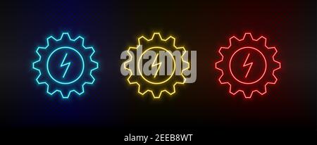 Réglage de l'icône néon, ECO, éclairage. Ensemble d'icônes vectorielles de néon rouge, bleu et jaune Illustration de Vecteur