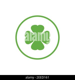 Icône plate verte de trèfle irlandais en cercle. Shamrock isolé sur blanc. Illustration vectorielle. Style écologique. Badge Saint-Patrick Illustration de Vecteur