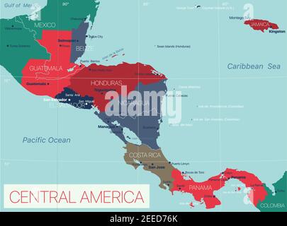 Amérique centrale carte détaillée modifiable avec pays et capitales. Fichier vectoriel EPS-10 Illustration de Vecteur