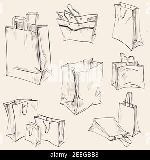 Illustration de la mise en place des sacs de papier froissé Illustration de Vecteur