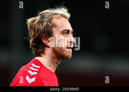 Copenhague, Danemark. 15 février 2021. Lawrence Thomas (1) de SoenderjyskE vu dans le 3F Superliga match entre le FC Copenhague et SoenderjyskE à Parken, Copenhague. (Crédit photo : Gonzales photo/Alamy Live News Banque D'Images