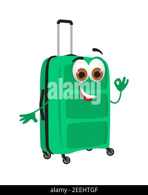 Collection d'objets de voyage amusants : drôle de Valise sur fond blanc, dessin vectoriel plat Illustration de Vecteur