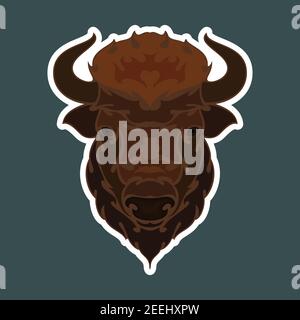 Portrait abstrait dessiné à la main d'un bison. Autocollant. Illustration vectorielle colorée stylisée isolée sur fond sombre. Illustration de Vecteur