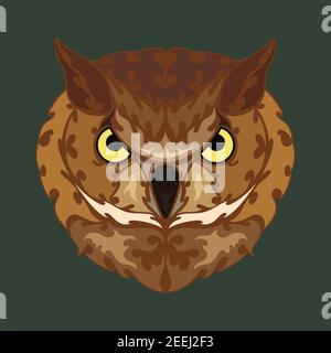 Portrait abstrait dessiné à la main d'un hibou. Illustration vectorielle colorée stylisée pour tatouage, logo, décoration murale, motif imprimé T-shirt ou extérieur. Ce dessin Illustration de Vecteur