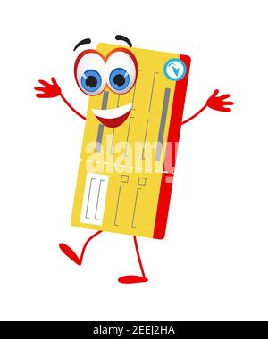 Collection d'objets de voyage drôle: Billet d'avion drôle sur fond blanc, illustration de vecteur de conception plate Illustration de Vecteur