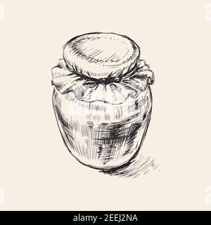 Bocal main dessin Vector Illustration verre pot de confiture, miel, beurre. Illustration de Vecteur
