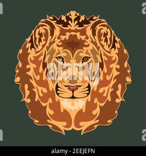 Portrait abstrait dessiné à la main d'un lion. Illustration vectorielle colorée stylisée pour tatouage, logo, décoration murale, motif imprimé T-shirt ou extérieur. Ce dessin Illustration de Vecteur