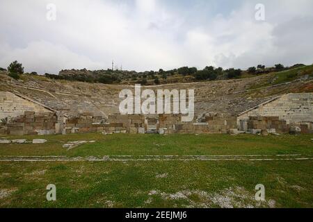 Bodrum, Turquie. 02 mars 2016: Ruines de Bodrum Antique Theatre Halikarnassos ville ancienne en Turquie. Banque D'Images