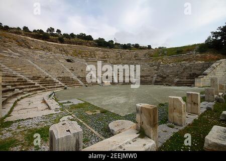 Bodrum, Turquie. 02 mars 2016: Ruines de Bodrum Antique Theatre Halikarnassos ville ancienne en Turquie. Banque D'Images