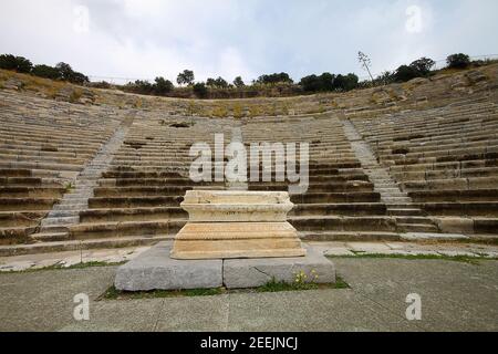 Bodrum, Turquie. 02 mars 2016: Ruines de Bodrum Antique Theatre Halikarnassos ville ancienne en Turquie. Banque D'Images