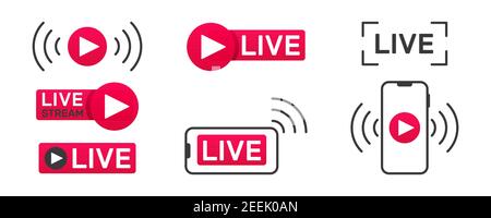 Collection d'icônes de diffusion en direct. Boutons de diffusion, de diffusion en direct ou de diffusion en ligne. Modèle pour la télévision, la chaîne en ligne, les actualités en direct, les réseaux sociaux Illustration de Vecteur