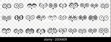 Ensemble d'oeillets et de beak. Collection de jolis yeux ronds drôles dessinés à la main et des becs de différents oiseaux de manière à dessiner isolés sur fond transparent Illustration de Vecteur