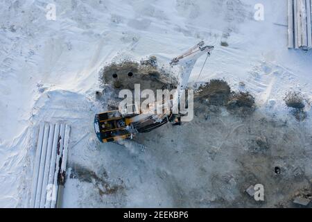 Sabetta 2, région de Tyumen, Russie - 25 janvier 2021 : construction d'une raffinerie de pétrole et d'un port maritime pour l'exportation de produits pétroliers à l'embouchure du Banque D'Images