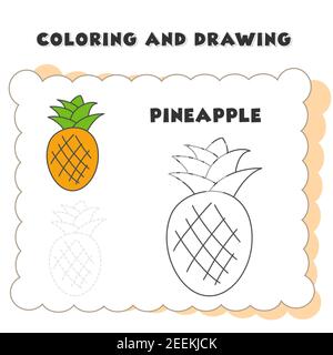 album de coloriage et de dessin ananas. dessin d'une fraise pour l'éducation des enfants Illustration de Vecteur