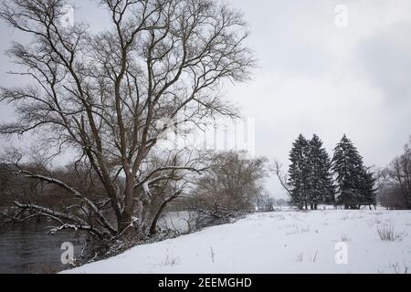 Les prés de la Ruhr près de Wetter, hiver, neige, région de la Ruhr, Rhénanie-du-Nord-Westphalie, Allemagne. Die Ruhrauen BEI Wetter, hiver, Schnee, Ruhrgebiet, non Banque D'Images