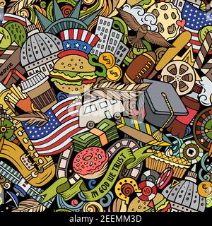 Dessin animé motif USA sans couture. Illustration de Vecteur